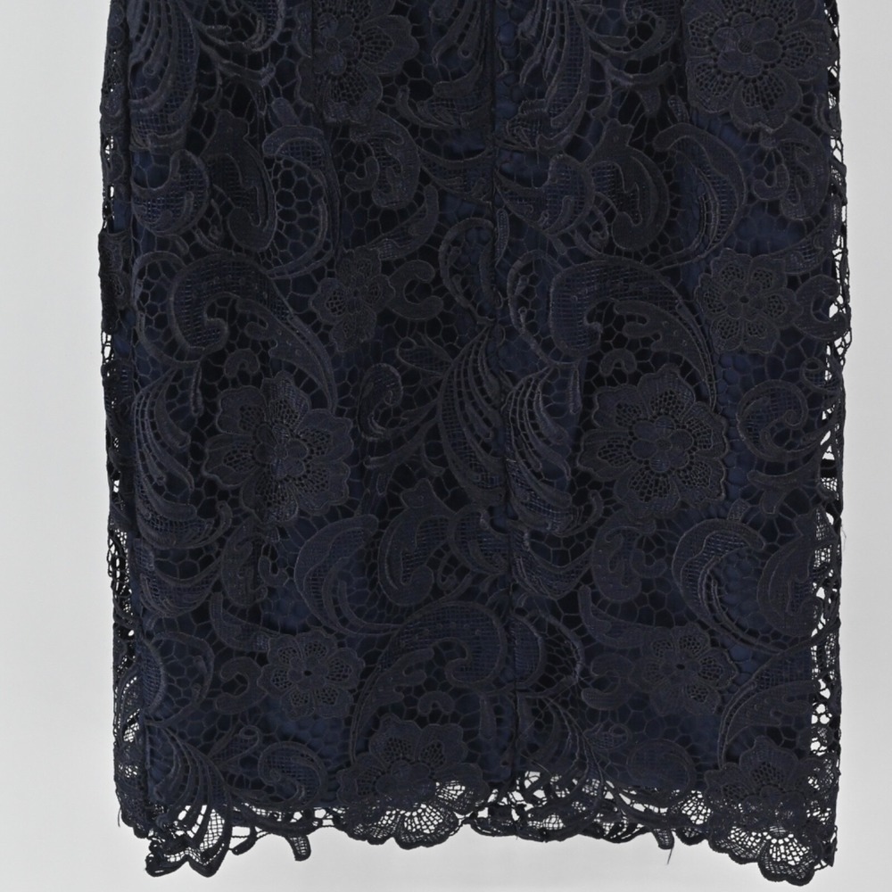 Adrianna Papell Lace Sheath Dress Womens Size 6 Navy Blue Floral Cocktail Party - Picture 12 of 12
